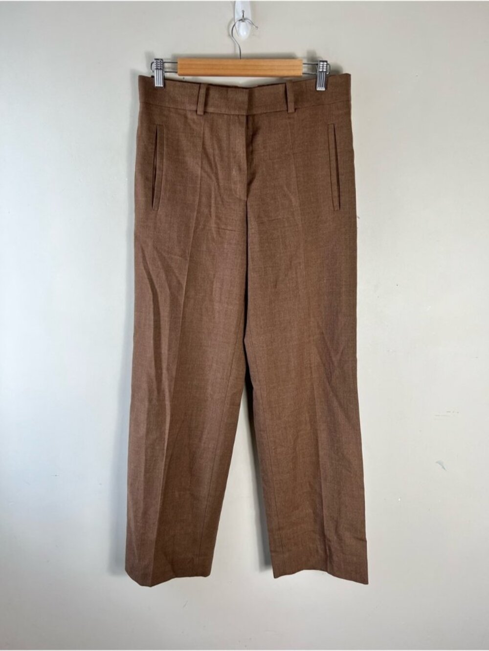 COS Women’s Neutral Brown Straight Leg Wool Trouser Pants Size 6 High Rise